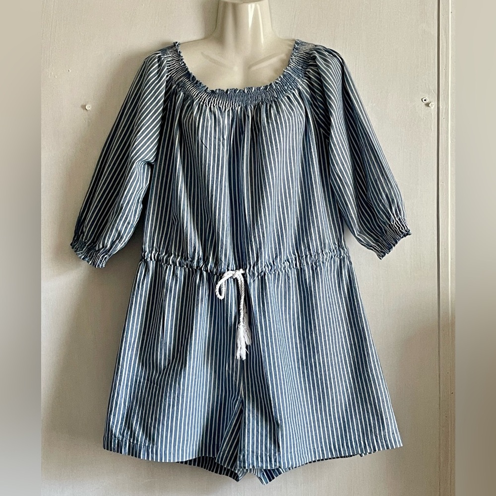 Mud Pie Blue and White Striped Cotton Fabric - Picture 2 of 7